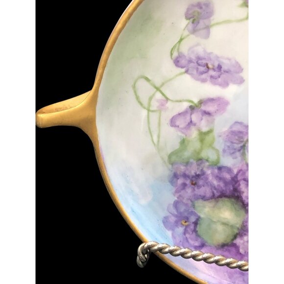 Antique Rosenthal Selb Bavaria Hand Painted Porcelain Dish W/ Handles Purple Lil - Picture 6 of 14